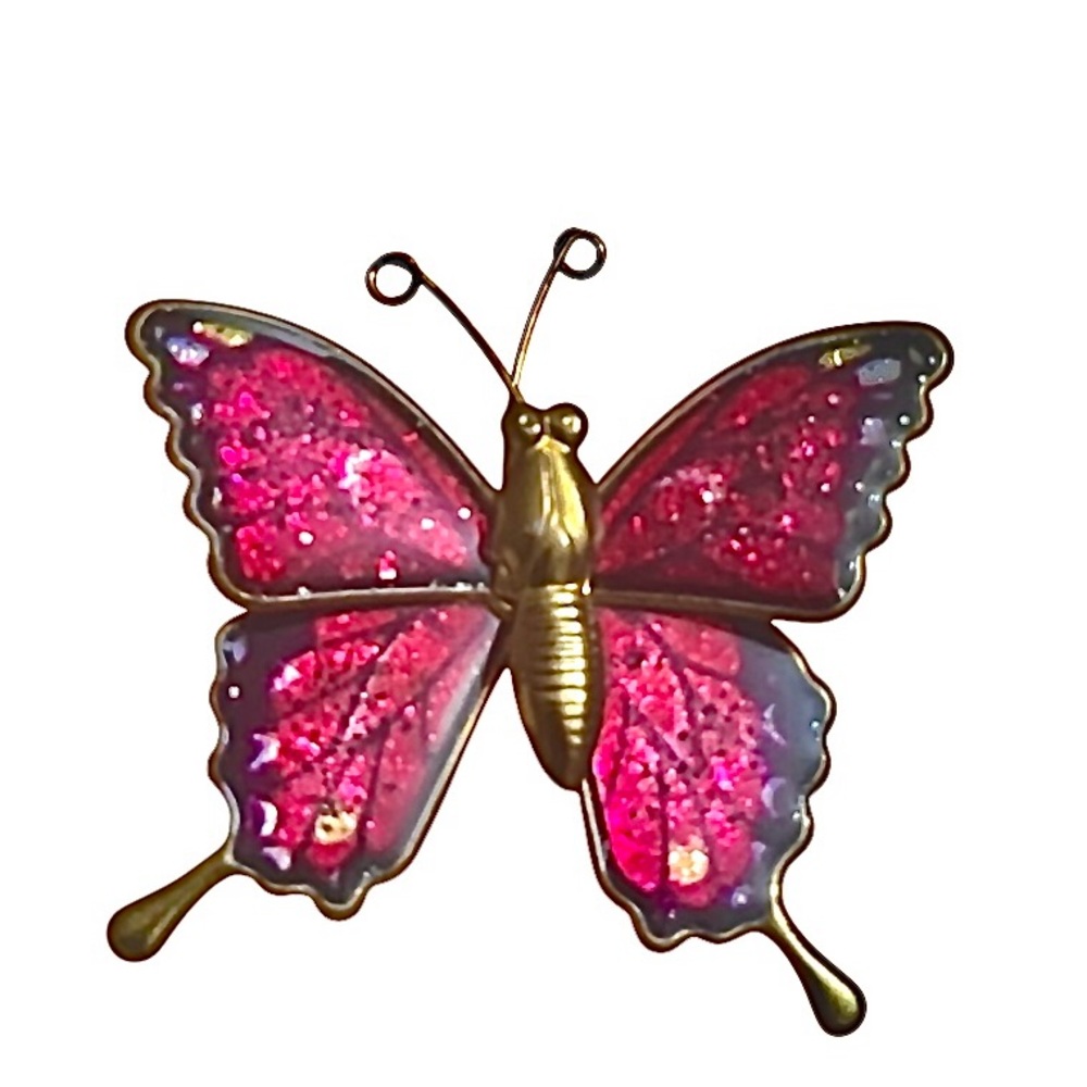 Brooch Pink Butterfly glittered